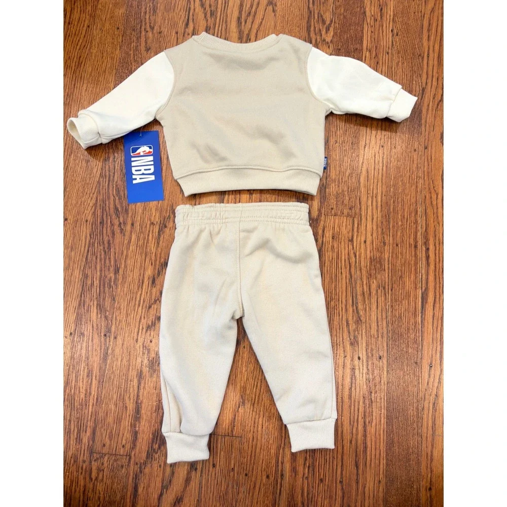 NBA Baby Kaleidoscope Crew Jogger Set Sand Cream Fleece 2-Piece Outfit 3-6M